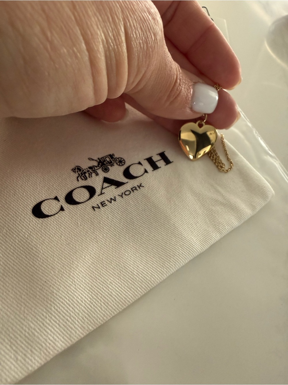 Coach Two-Tone Puffy Heart Pendant Necklace in Gold and Silver - Picture 6 of 6